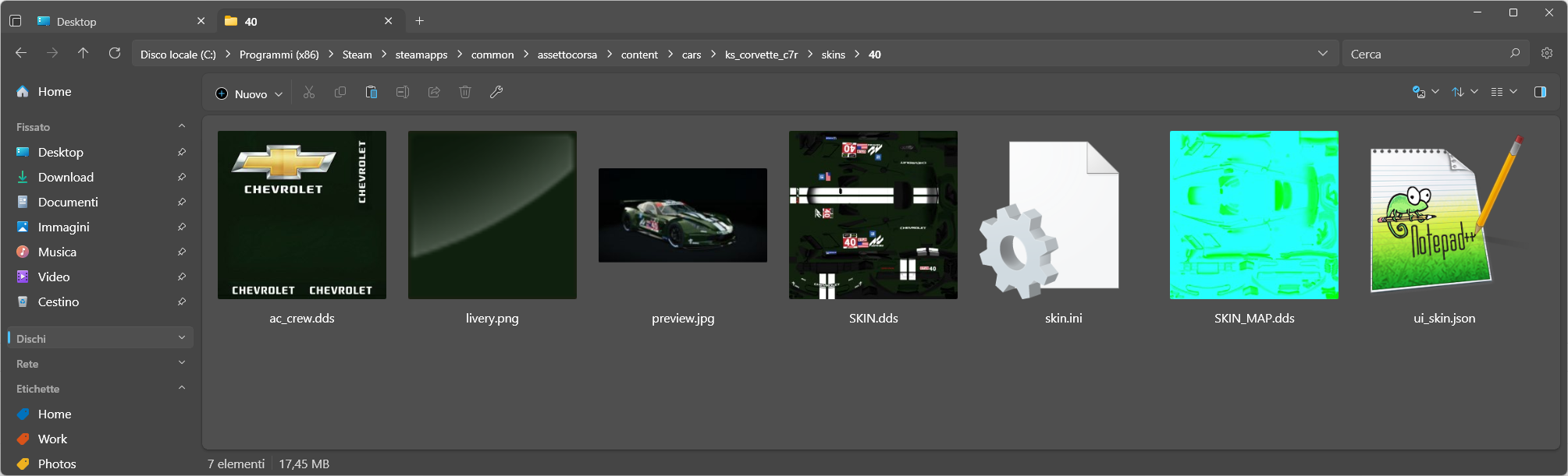 Struttura della cartella skin